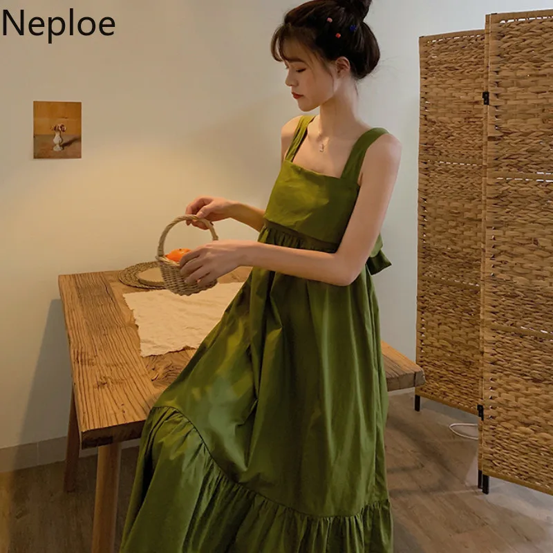 Женское платье Neploe с бантом лето 2019 модное без бретелек рукавов однотонное