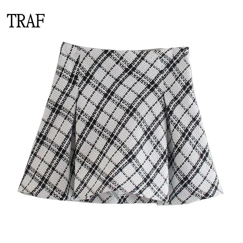 

TRAF Woman Skirt 2021 Autumn Vintage High-Waisted Pleated Skirt Women Korean Fashion Texture With Side Zipper Mini Skirts