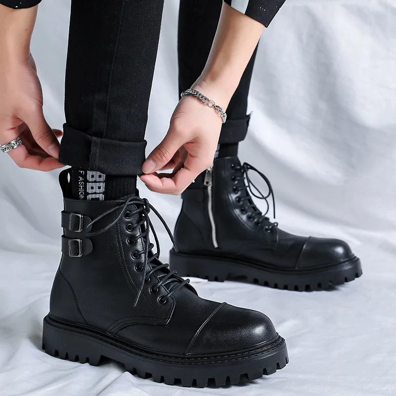 

Men Martin Boots New High-Top British Korean Tooling Boots All-Match Trendy Shoes Spring And Autumn Middle-Top Men's Boots