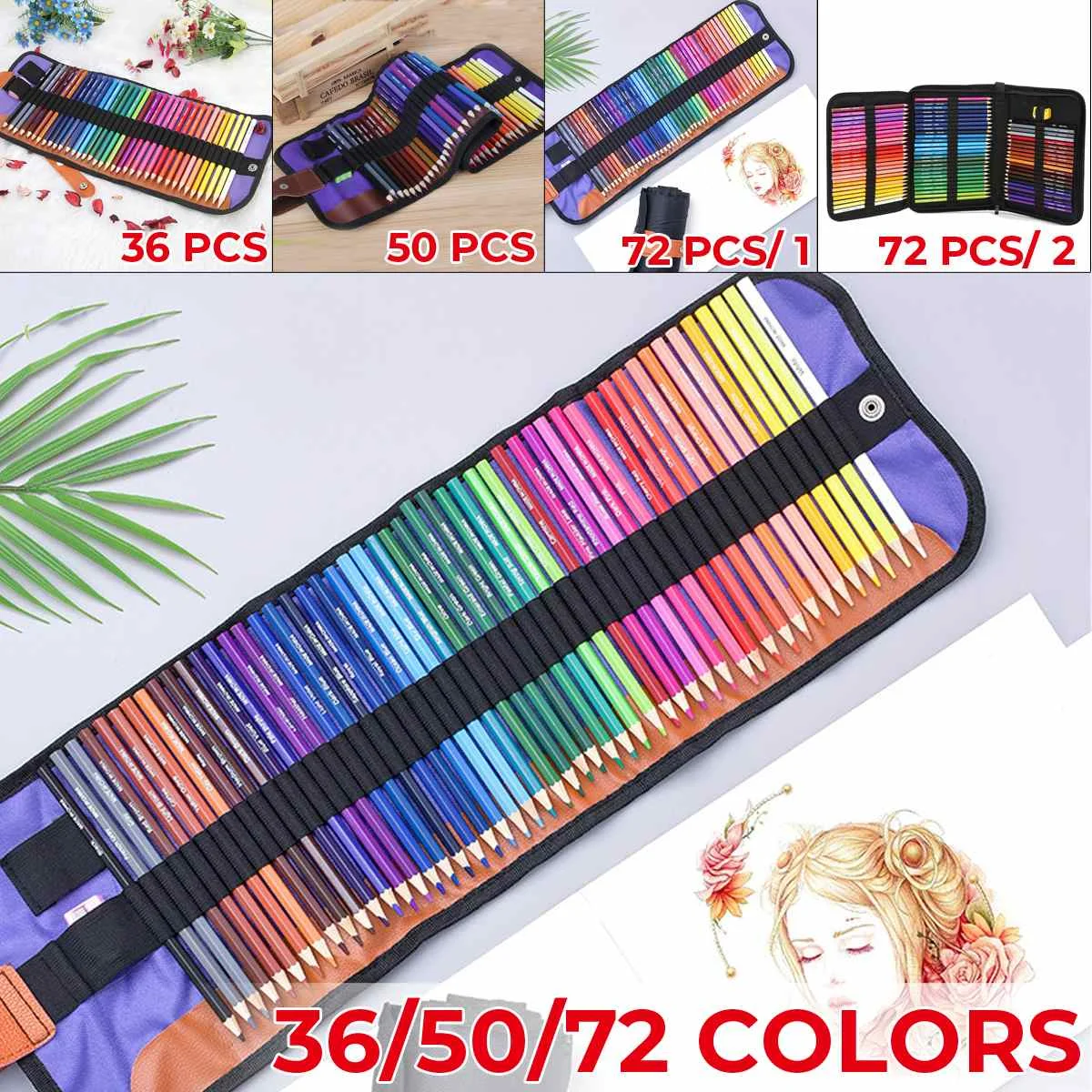 

36/50/72 Colors Colored Pencils With Storage Bag Drawing Sketching Set Artists Painting Draw Sketch Kit Art Supplies