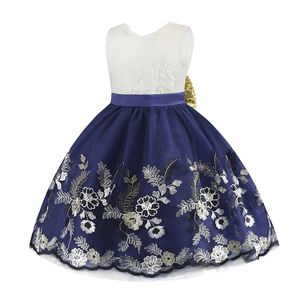 Элегантное праздничное платье с вышивкой золотистой нитью для маленьких девочек