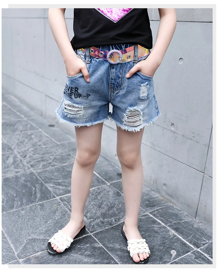 Лето 2021 детская одежда шорты для девочек повседневные джинсовые с дырками