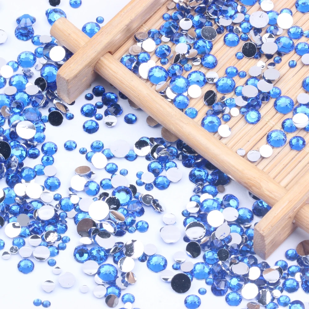 Темно-Синие стразы из смолы 2-6 мм круглые с плоской спинкой без горячей фиксации