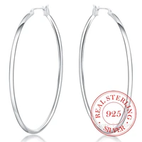 100 925 sterling silver hoop earring korean big smooth circle vintage party earrings for women wedding party jewelry gift 2020
