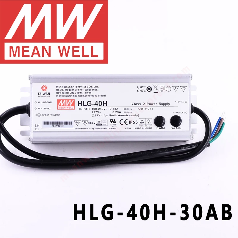 

Mean Well HLG-40H-30AB for Street/high-bay/greenhouse/parking meanwell 40W Constant Voltage Constant Current LED Driver