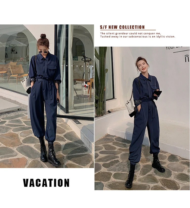 

Women Jumpsuit Long Sleeve Shirt Style Bandage Slim One Piece Cargo Pants Female Streetwear HipHop Harem Trouser Overalls Romper