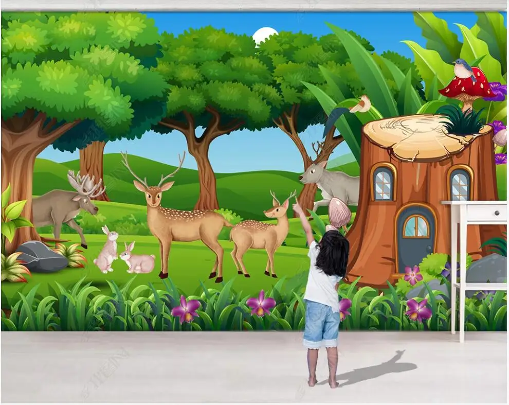 

custom Photo wallpaper Tropical forest elk rabbit magic house children's room home decor 3d wallpaper for walls in rolls
