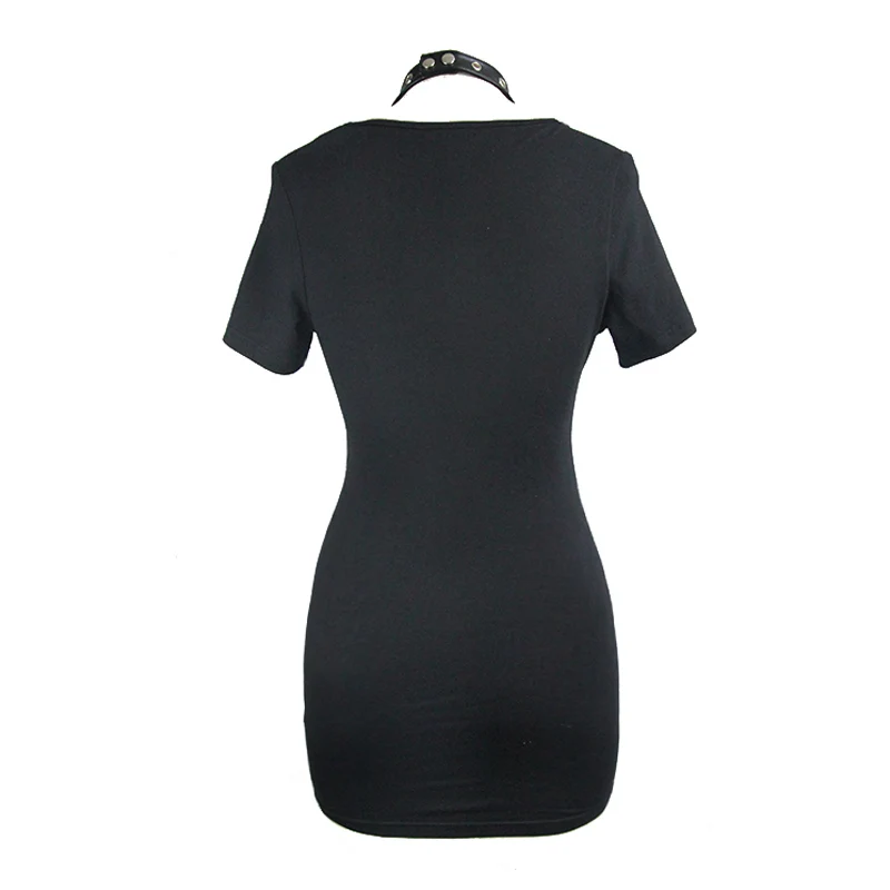 

Devil Fashion Punk Sexy Black Diamond Collar Deep V Tights Mini Skirt Women Gothic Evening Dress Lace Dress