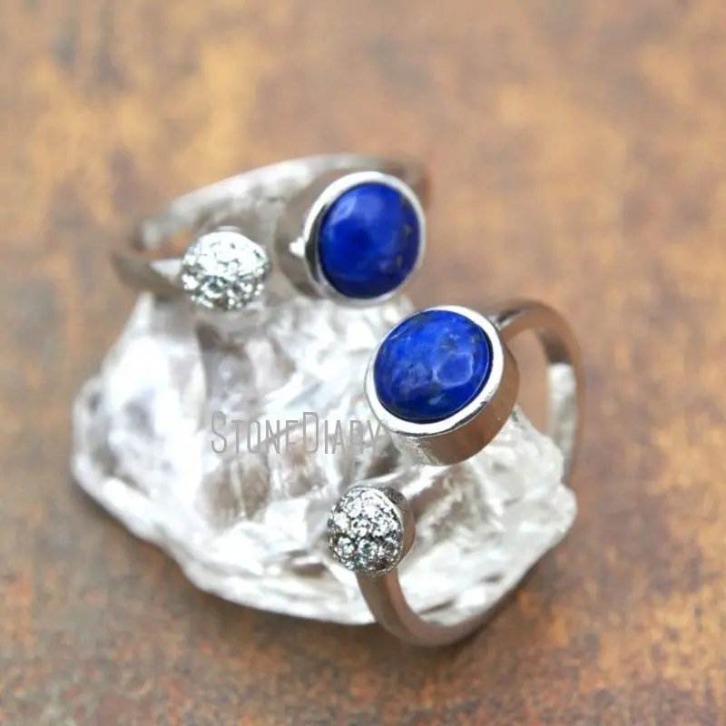 

RM15420 10Pcs Wholesale Clear Zircon Micro Inserts Sliver Plated Circle Ring Blue Rock Ring Outlet Adjustable