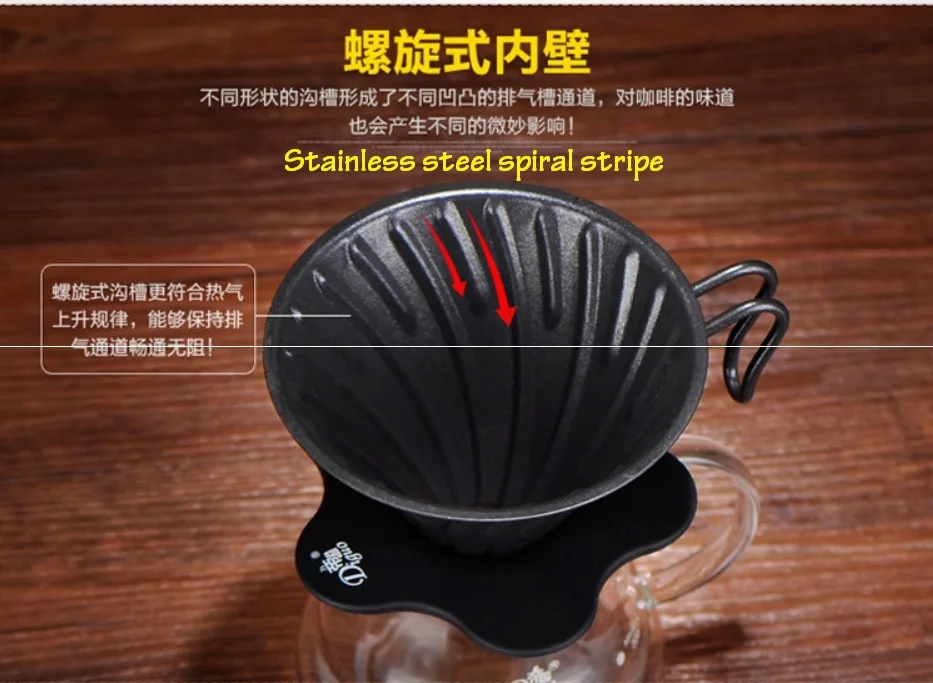 FeiC 1pc 3 colours Stainless steel coffee dripper with Edible grade silica gel cup holder V60 style 1-2cups for barista |