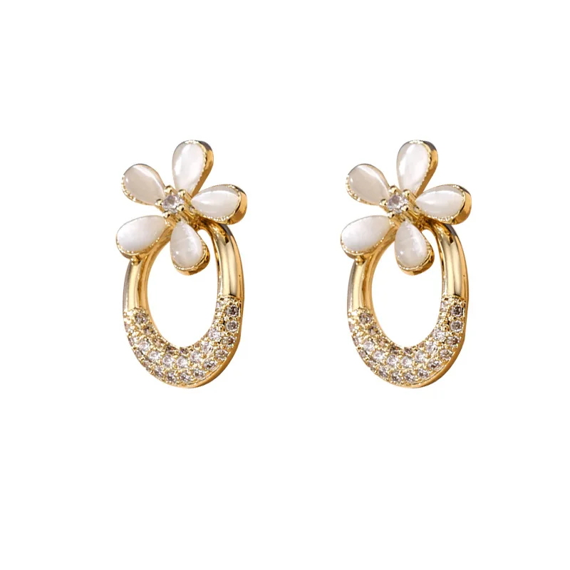 

S925 sterling silver Flower Opal Micro Diamond Earrings for Women Fashion Jewelry