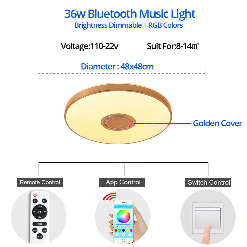 Bluetooth потолочный светильник RGB музыкальный потолочный светильник с Bluetooth Круглой Формы Светильник ing для домашнего прослушивания музыки светильник luminarias - Цвет корпуса: 36w