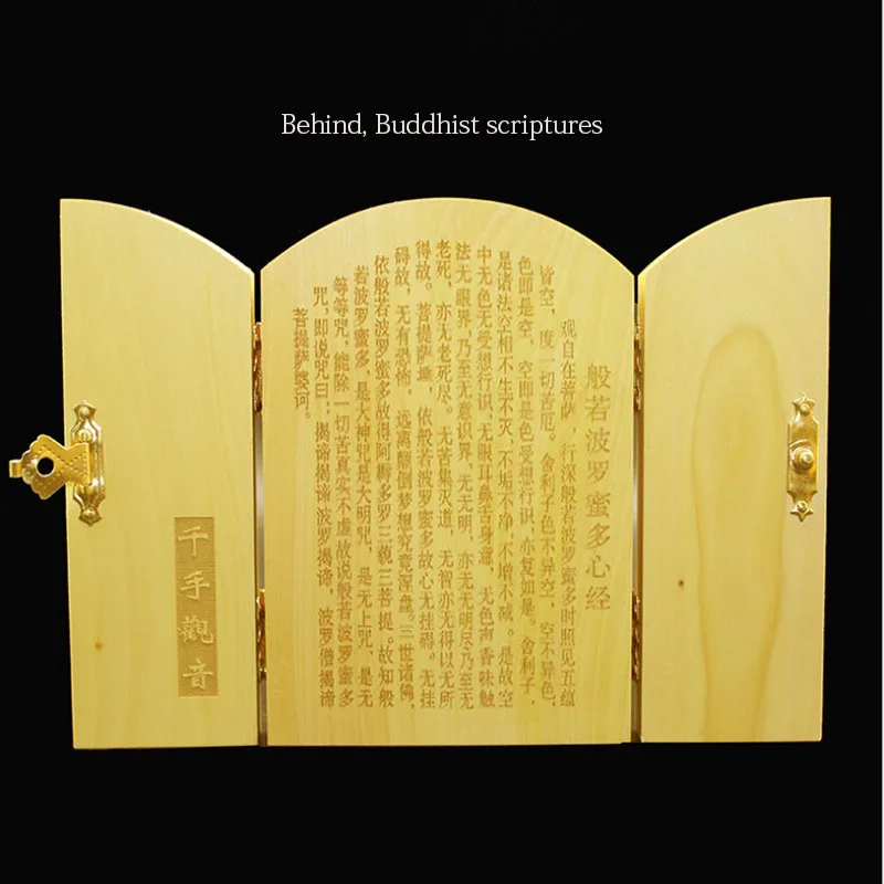 Китайский скульптура Будды статуя чистый резьба по дереву 3 открытых складной