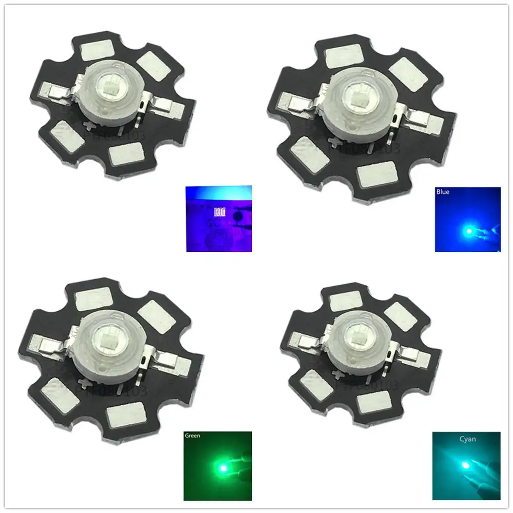 

10pcs 3W High Power LED UV Light Chip 365nm 375NM 385nm 395nm 400nm 415nm 430nm Ultra Violet with 20mm star pcb DIY