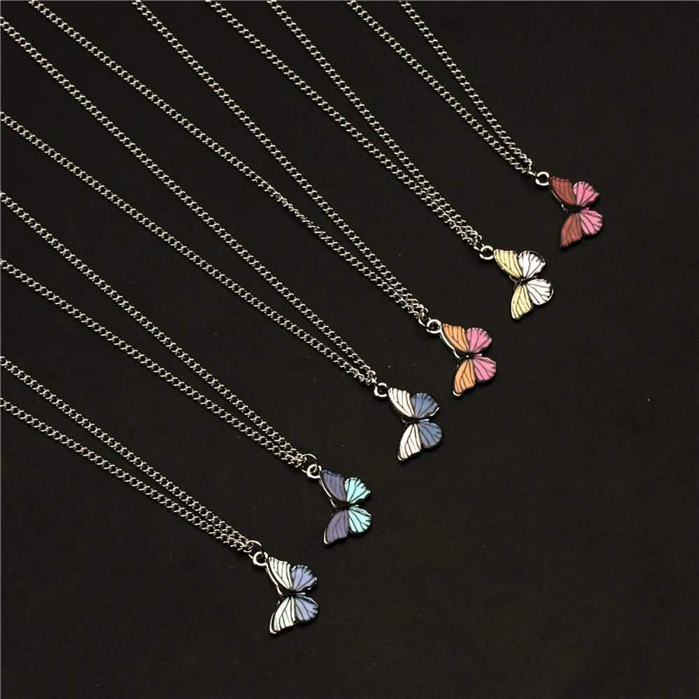 

Korean Blue Gradient Butterfly Necklace for Women Girls Silver Color Butterflies Pendant Choker Necklaces Jewelry Gift Wholesale