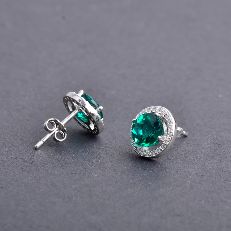 Женские классические серьги CSJ с изумрудами круглые из серебра 925 пробы огранкой 5