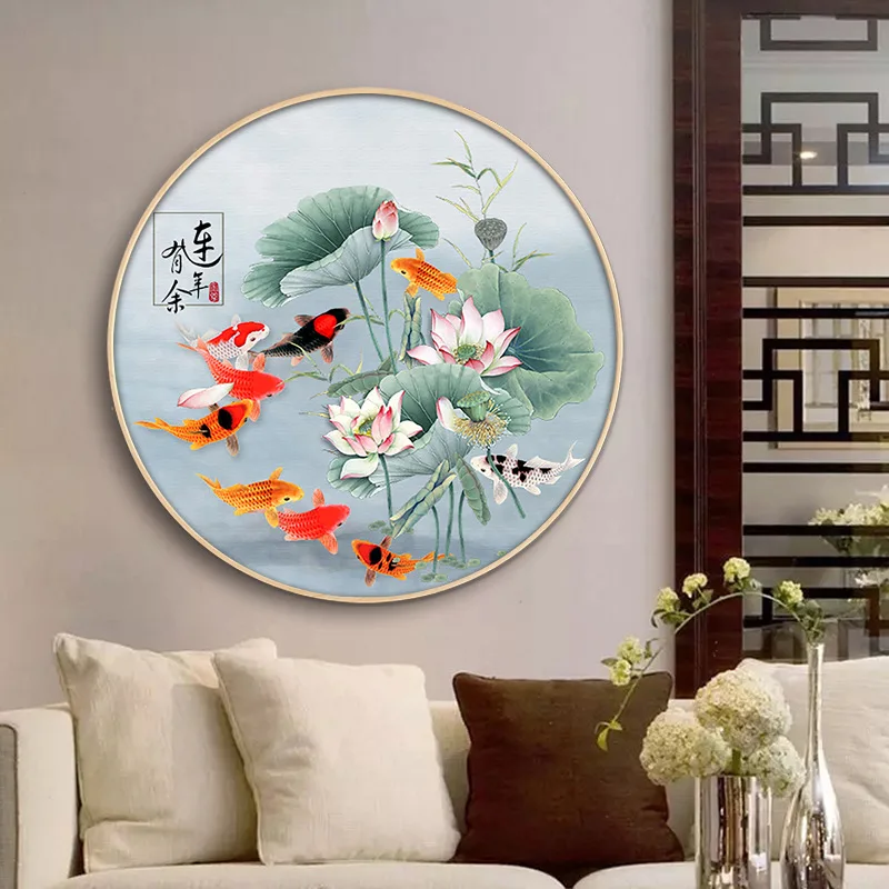 Лидер продаж Картина на холсте 5d алмазная счастливая лотос рыба круглая денежная