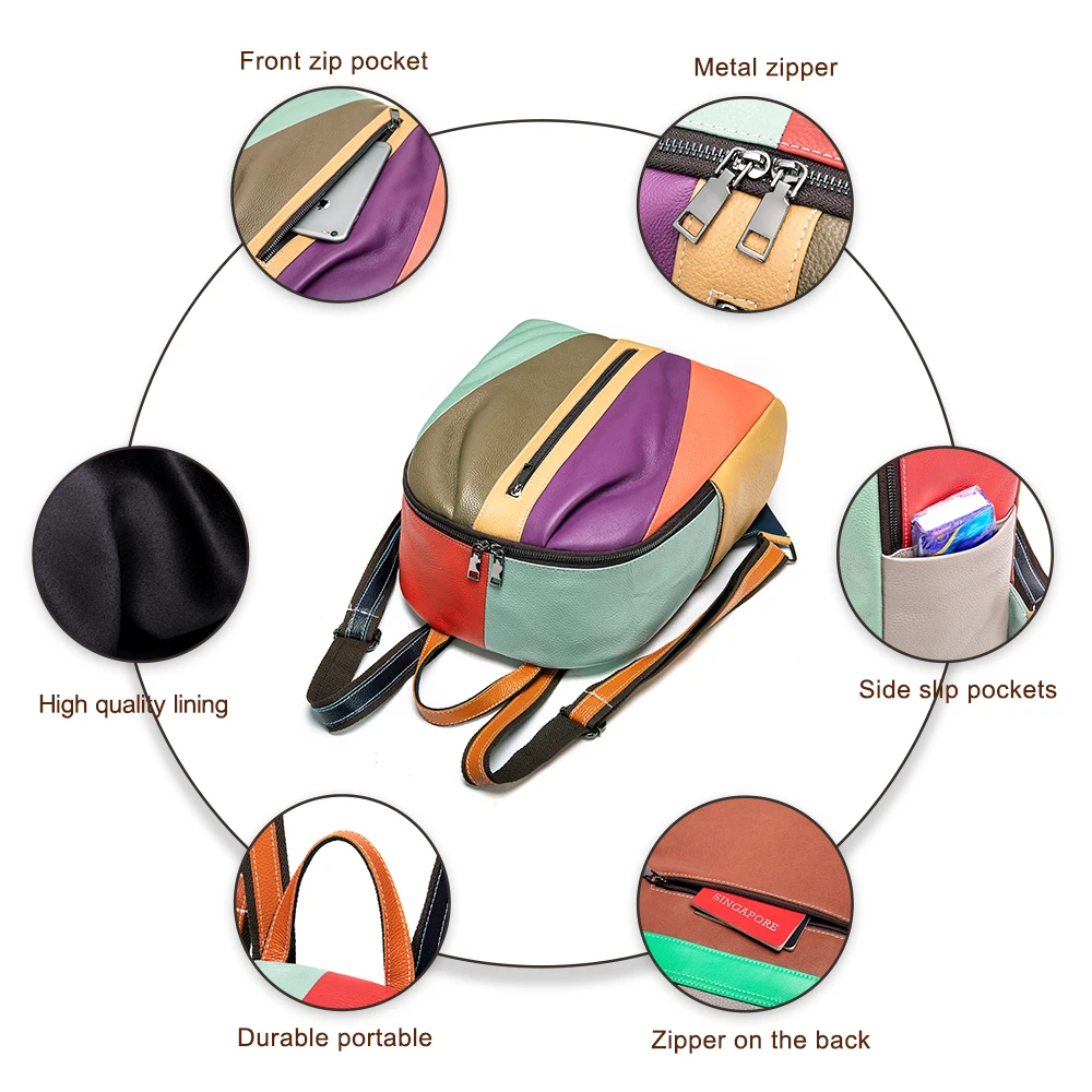 

Women Fashion Genuine Leather Backpack Student School Book Bag Travel Laptop Work Bags Patchwork Knapsack For Girls Back Pack