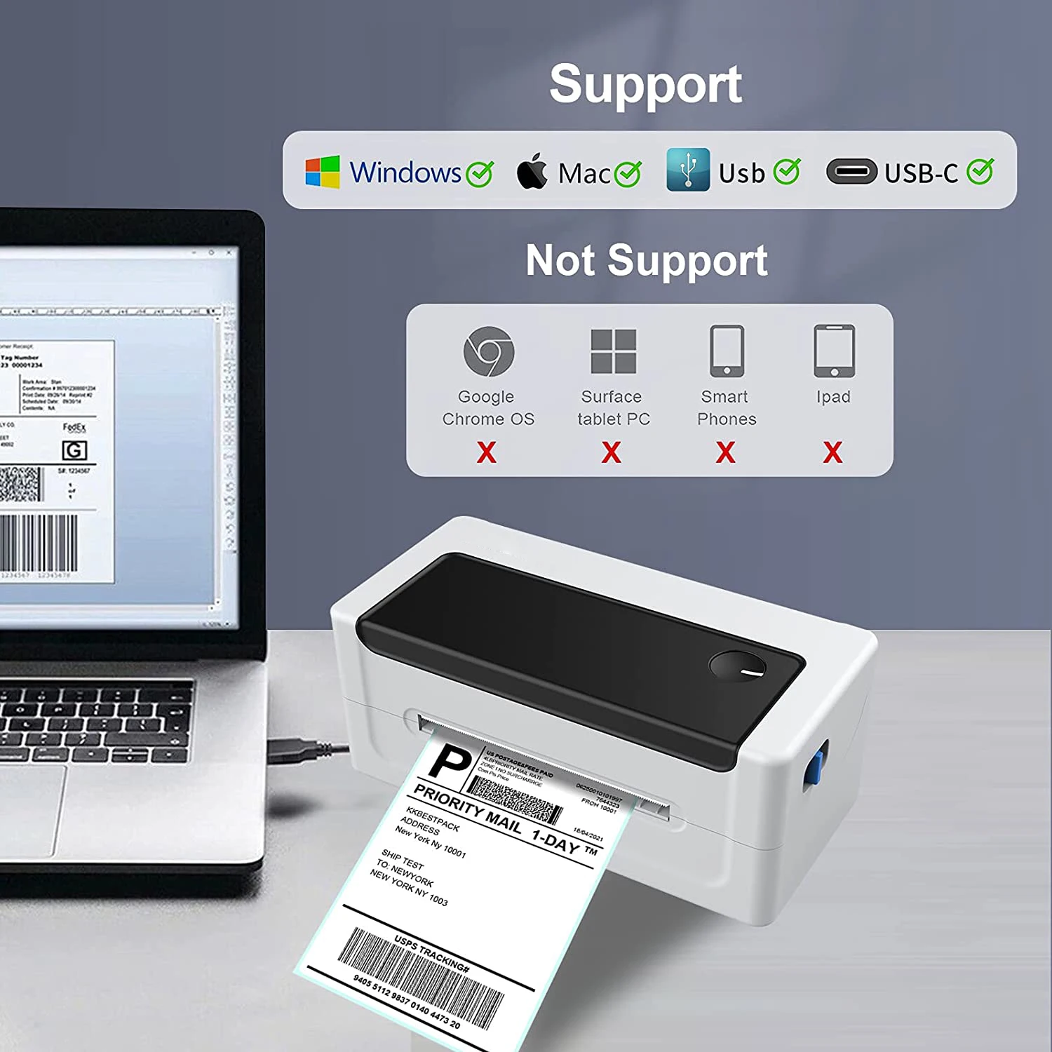 Принтер для печати этикеток на наклейках, 4-дюймовый термопринтер штрих-кодов, стандартная цветопередача этикеток, печать этикеток на 4 дюйма для Shopify eBay