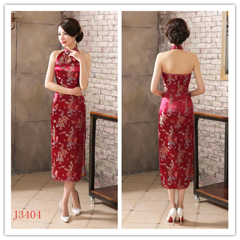 Color14 Женское сексуальное китайское традиционное Cheongsam Дракон и Феникс цветочное Qipao атласное платье на бретелях женское свадебное элегантное платье Ципао с разрезом - Цвет: Color14