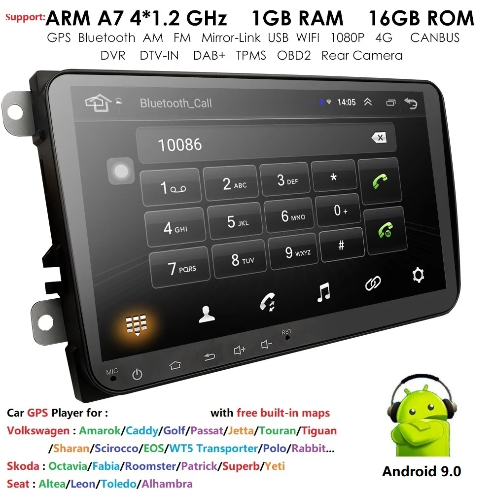 Автомобильный мультимедийный плеер Android 9,0 gps 9 дюймов 2 Din авторадио для VW/Volkswagen/Touareg Canbus Wifi FM радио USB DVR SWC BT DAB