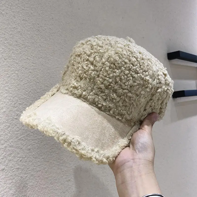 Бейсболка женская с овечьими шерстью модная кепка кудрявыми волосами черная