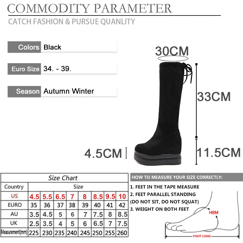 BYQDY Fashion Autumn Knee-High Heels Boots Woman Height Increasing Lady Daily Dress For Mother Shoes Size 34-39 Discount | Обувь