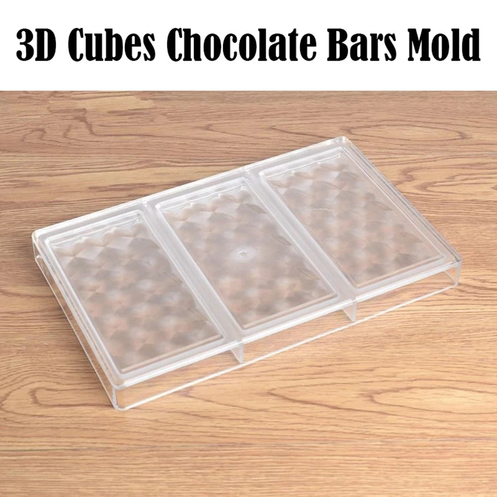 

3D Cubes Chocolate Bars Mold Polycarbonate Candy Bars Moulds Tray Baking Pastry Bakery Tools DIY Chocolate Tools