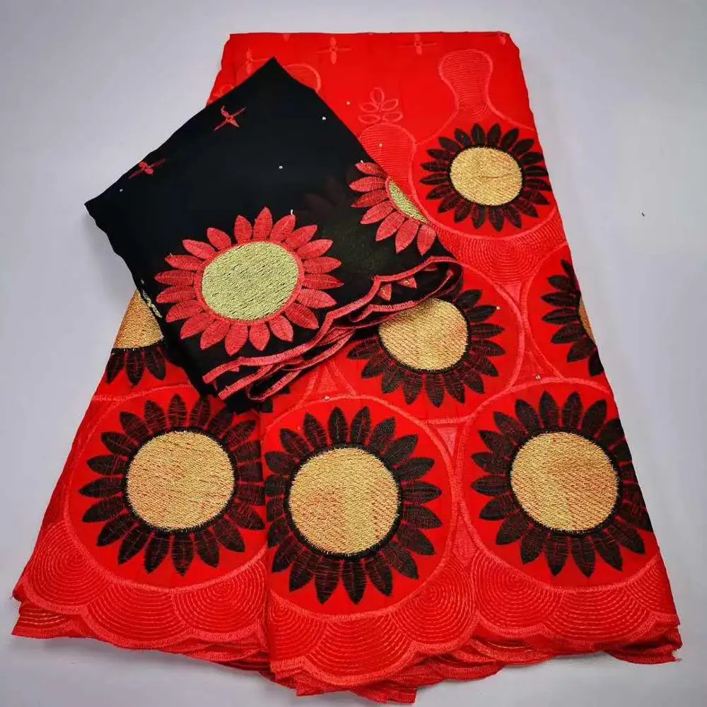 advanced square cotton fabric high class tissu africain brode coton guinea brocade with stones 5+2 yards voile lace scarf | Дом и сад
