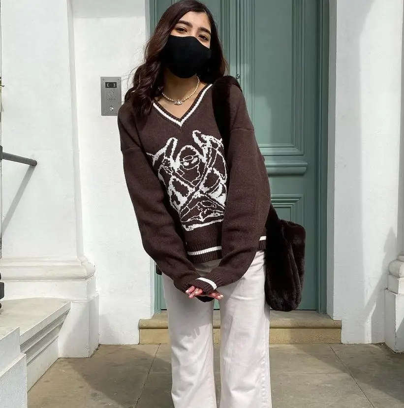 Женские осенние свитера Модный женский вязаный Топ с изображением монстра для