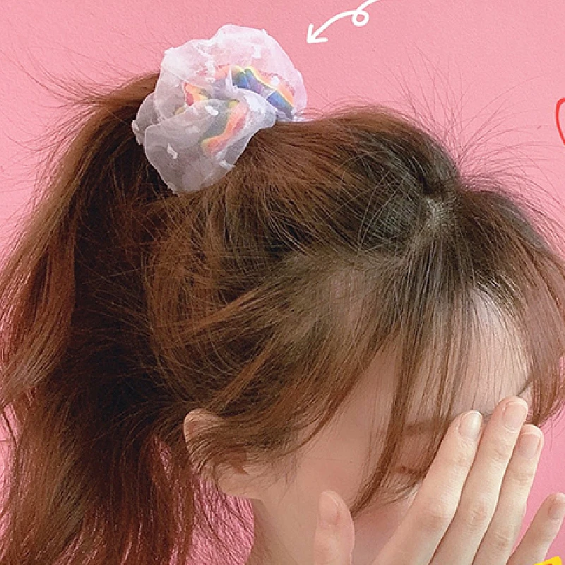 

Hair Ring Rainbow Dot Star Mesh Scrunchie Hair Tie Organza Transparent Hair Ropes Ponytail Holder Rubber Band Hair Accessories