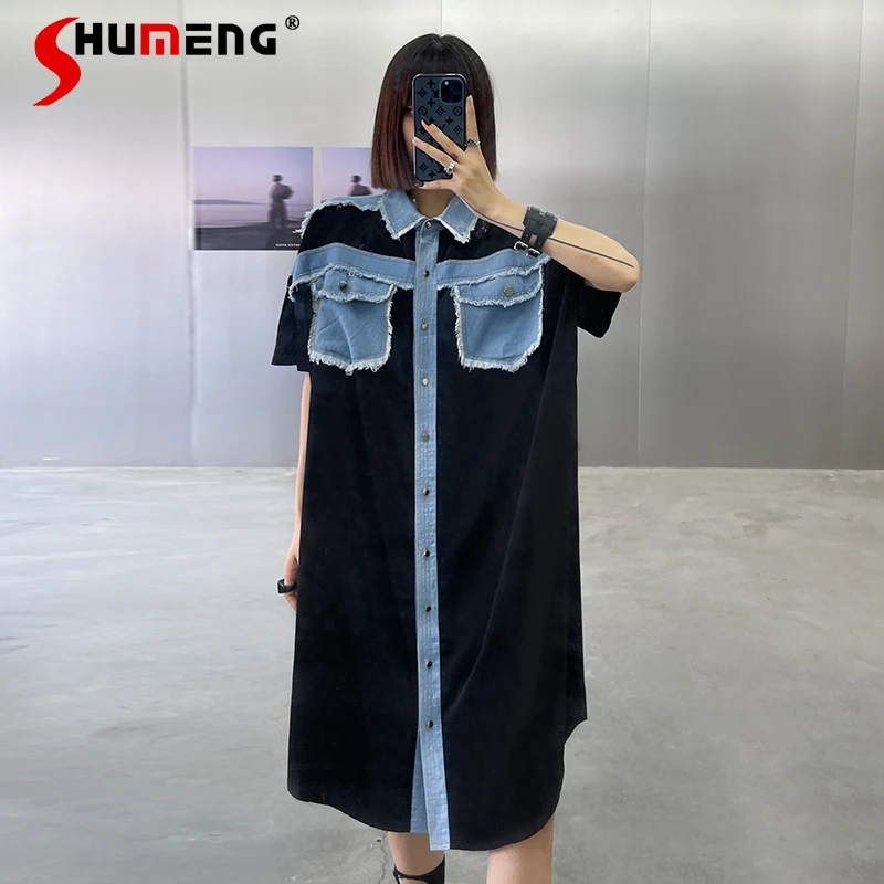 

Женское джинсовое платье с отложным воротником, длинное прямое свободное приталенное платье до середины икры, лето 2021