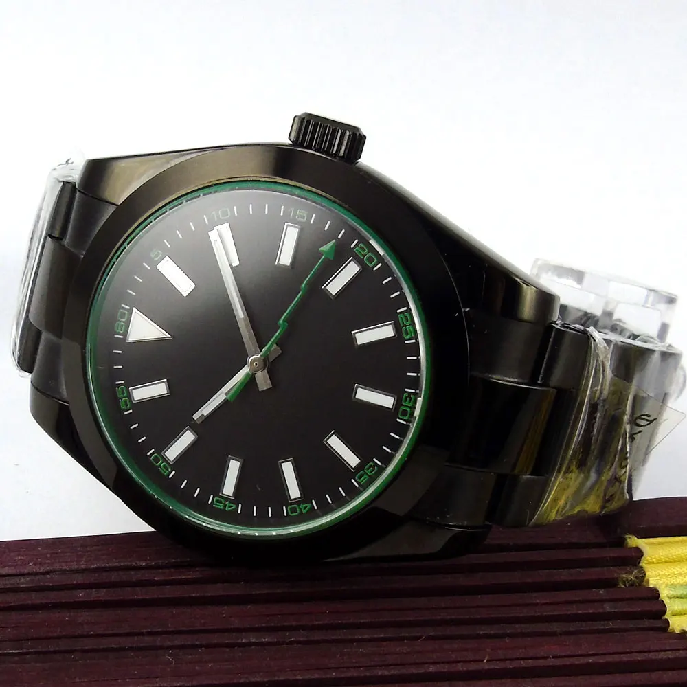 

Автоматические Мужские наручные часы, 40 мм, черный стерильный циферблат, с сапфировым стеклом, с PVD-покрытием