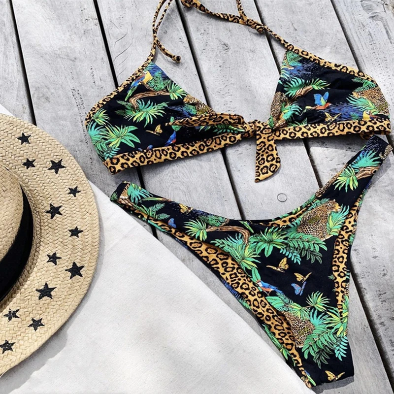 Сексуальный купальник с принтом женское треугольное бикини 2020 оборками Женский