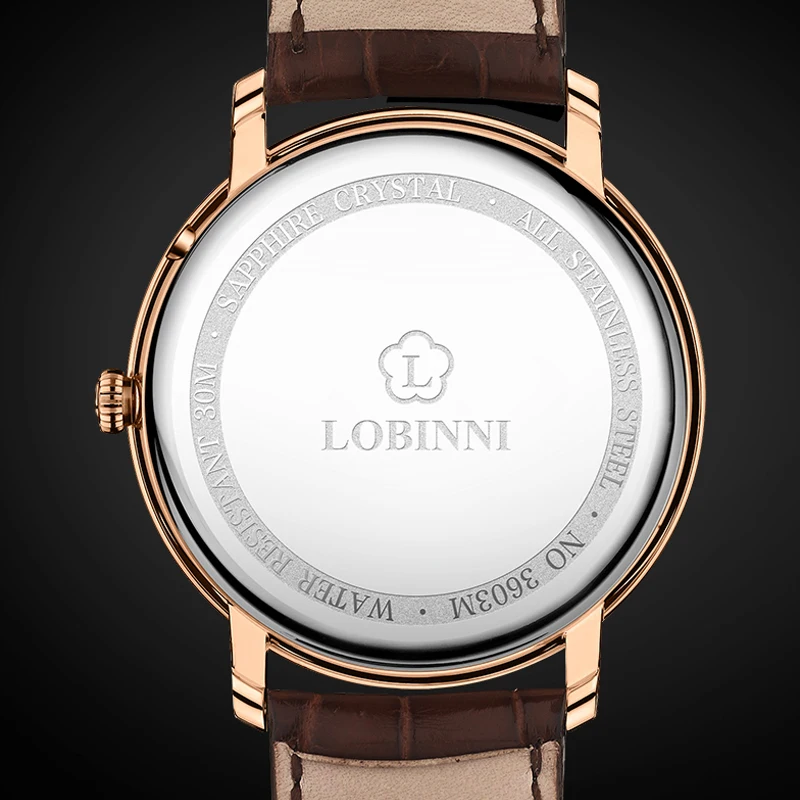 LOBINNI Роскошные Брендовые мужские часы сапфир водонепроницаемый Moon Phase кварцевые часы мужские кожаные reloj hombre календарь horloges mannen