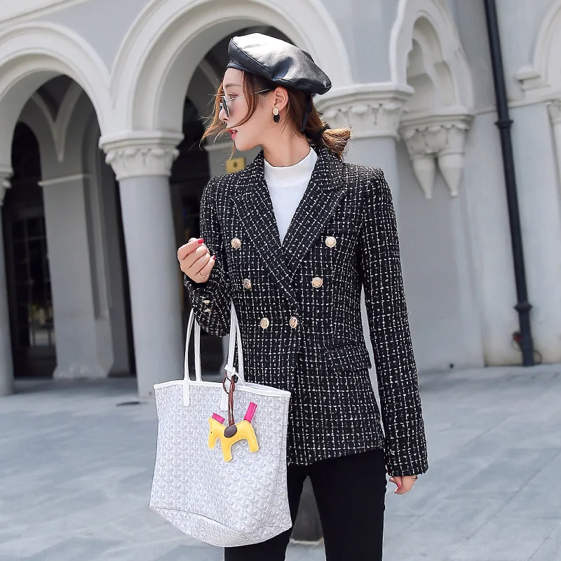 

2021 Spring Elegant OL Series Single-breasted Blazer Women Black White Feminino Plaid Basic Jacket Office Femme Korean Clothing