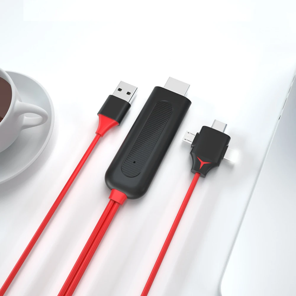 Кабель-адаптер 3 в 1 для Lighting с Micro USB Type C на HDMI совместимый iPhone XS MAX XR Samsung S10 |