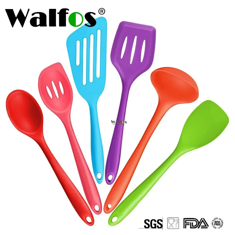 

WALFOS 6Pcs Silicone Kitchen Utensils Set Non-Stick Heat Resistant Cooking Spoon Spatula Steak Omelette Turner Slotted Colander