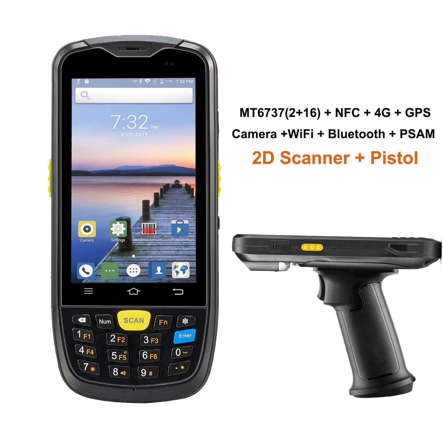 2D with Pistol Grip Сборщик данных Android терминал прочный PDA 1D 2D штрих-код беспроводной сканер 4G WiFi Bluetooth gps NFC склад сбора данных - Цвет: 2D with Pistol Grip
