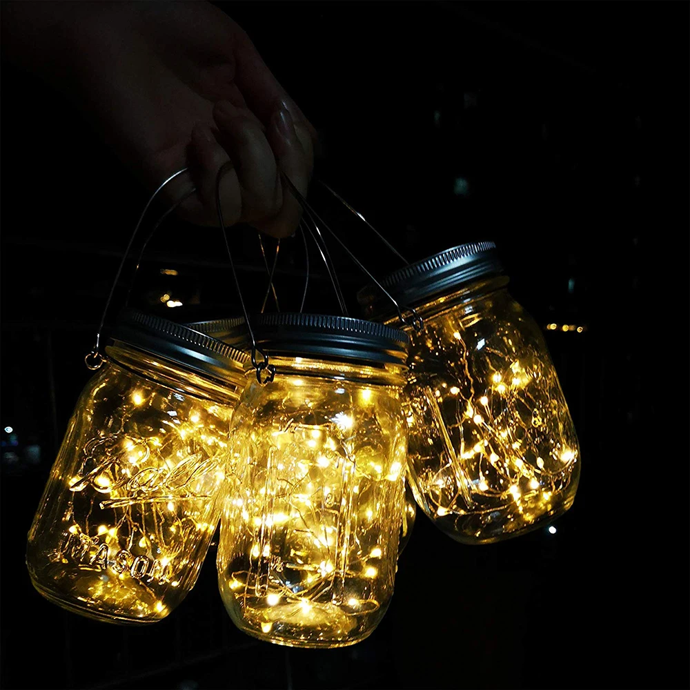 Battery/Solar Powered Glass Mason Jar Light LED Firefly String Best Patio Desktop Decor Outdoor Solar Hanging Lantern Q20 | Освещение