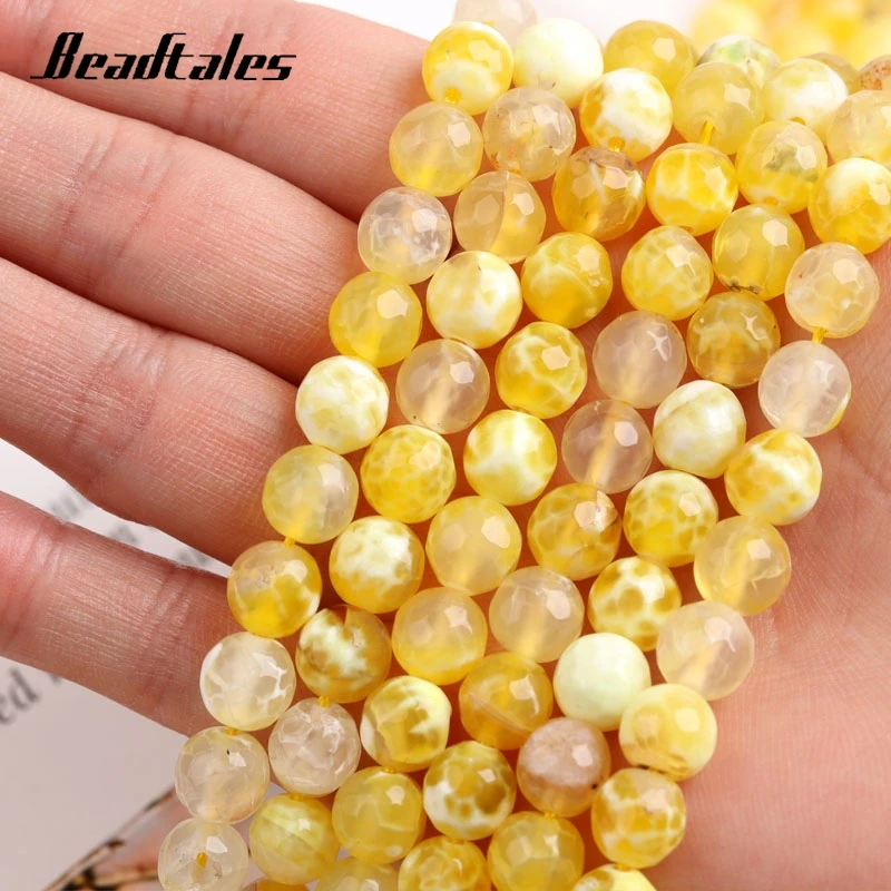 

Fire Dragon Vein Agates Onyx Beads Yellow Round Faceted Spacer Beads For DIY Making Bracelet Charms Necklace Jewelry 15'' 8mm