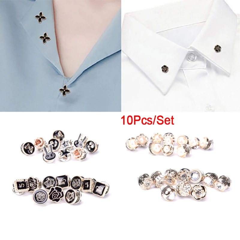 

10Pcs/Set Mini Alloy Metal Pearl Flower Crystal Brooch Buttons Suit Shirt Lapel Collar Pins Party Jewelry For Women Girls