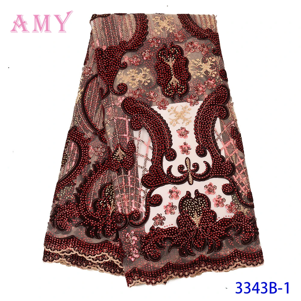 

High Quality Mess Lace Materials Sequence Lace Fabric African Tulle Lace Fabric with Sequins Fabrics Nigerian Wedding AMY3343B