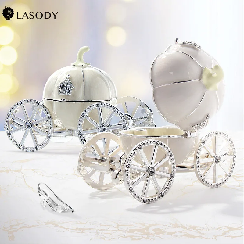 LASODY Glass Crystal Box Cinderella Pumpkin Carriage Jewelry Display Appliance Wedding Gift for Friends Home Decoration
