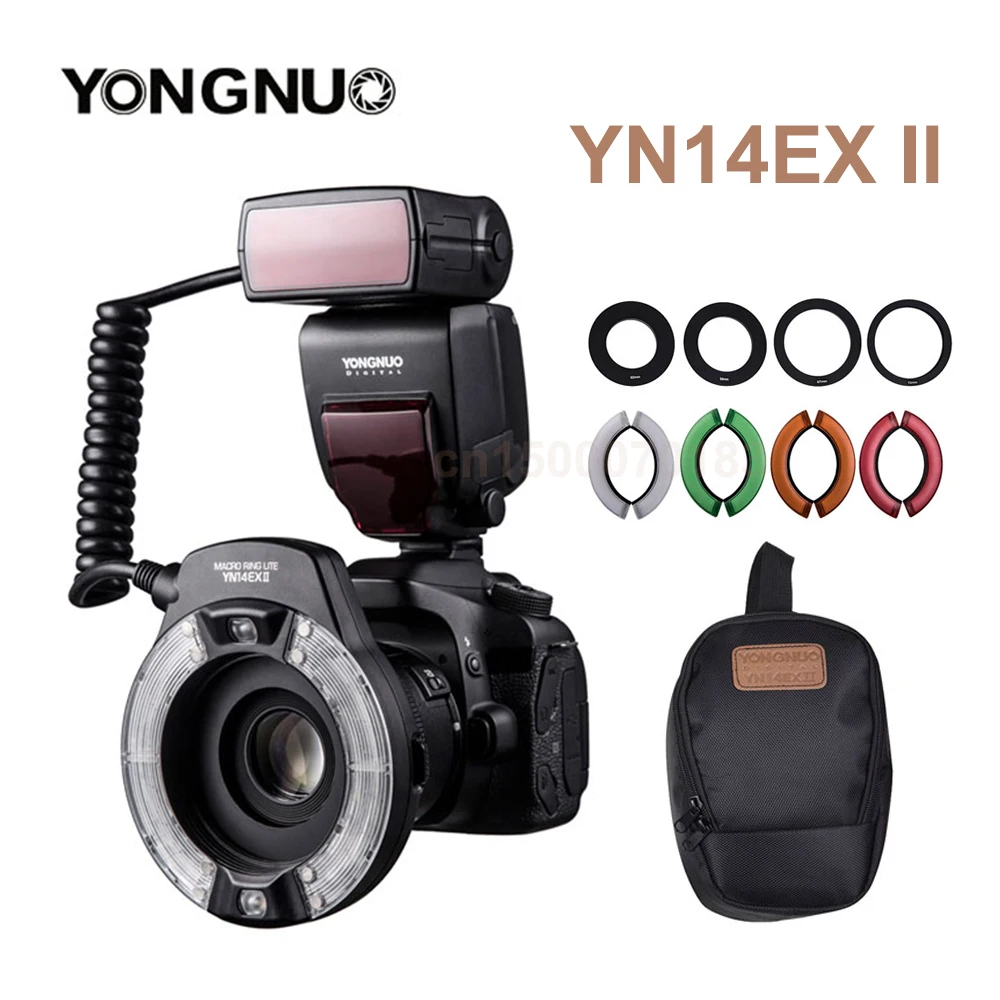 

Yongnuo YN14EX II Макросъемка светодиодная Кольцевая вспышка Speedlite M/TT с переходным кольцом для камер Canon 5Ds 5Dsr DSLR