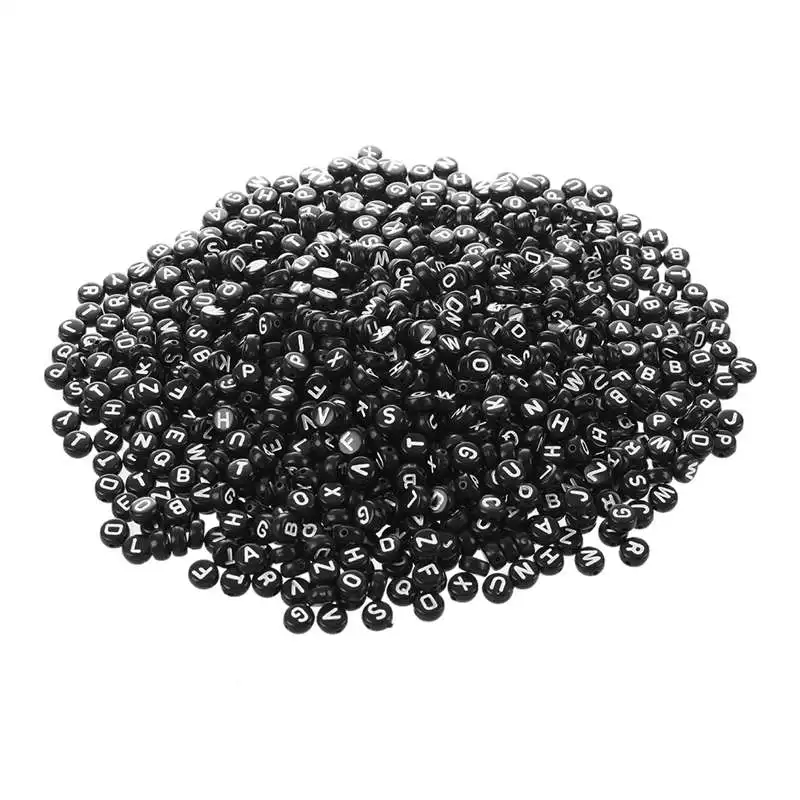 

1000 Black Mixed Alphabet/ Letter Rondelle Beads 7mm(1/4 inch)