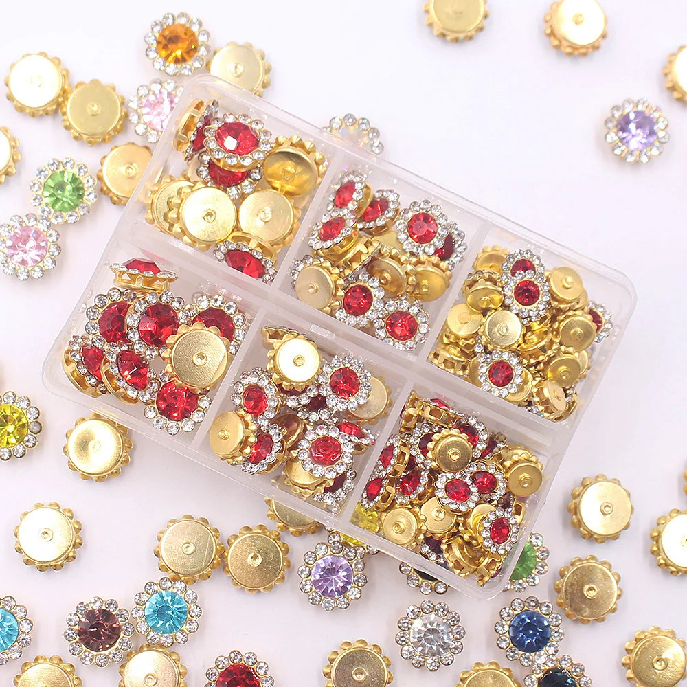 

100pcs 3 Sizes Box Pack Lace Claw Rhinestones Shiny Crystals Stones Gold base Fabric Crafts Gems Sewing Rhinestones for Clothes