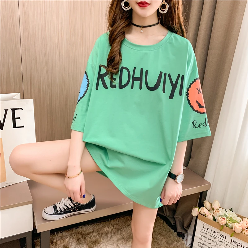 

JOJJJOJ Summer Women Shirt Letter Print O-neck Short Sleeves Loose Tshirt For Women's Tees Street Style 89680