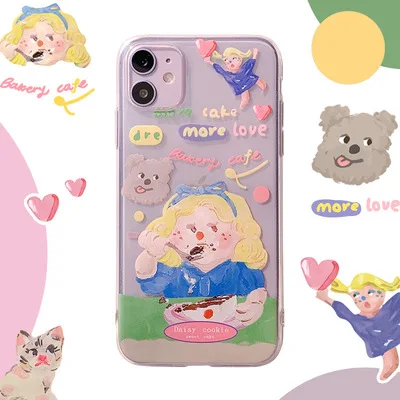 

Cute Cartoon Oil Painting Cake Girl Silicone Transparent Phone Case South Korea Fashion Style TPU Material iPhone11 12 Pro Max