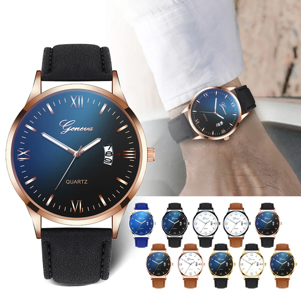 Мужские Бизнес Кварцевые часы из искусственной кожи ремешок Календарь Наручные